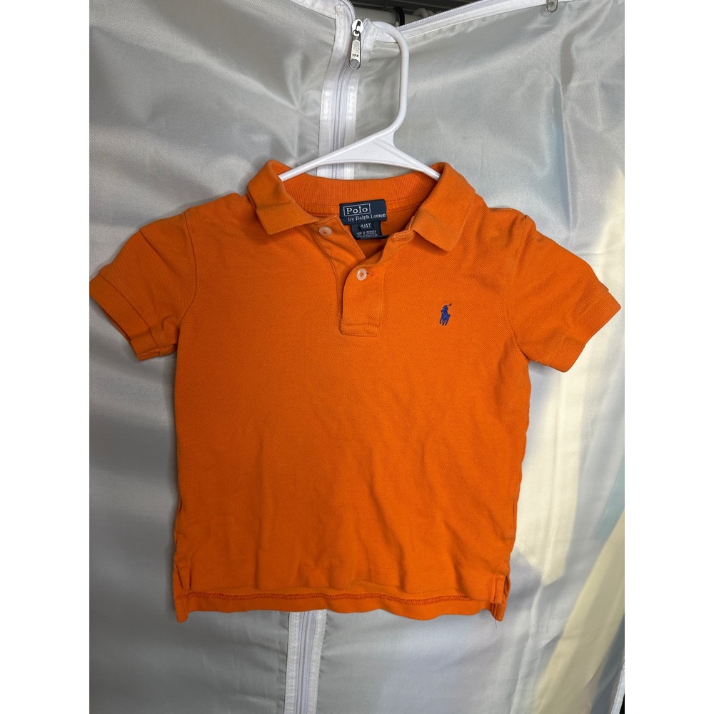 Polo Ralph Lauren Kids Orange Short Sleeve Pique Polo Shirt Blue Pony 4/4T